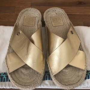 Tory Burch Gold Espadrille Slides - Size 7.5